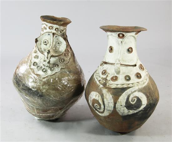 Two Aibom Village large clay sago storage jars